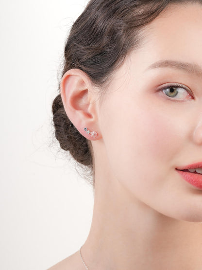 Pink Flower Climber Earrings Mother of Pearl Aquamarine S925 Silver Rhodium (3) – Mondays Made Flower & Birthstone Jewelry Singapore