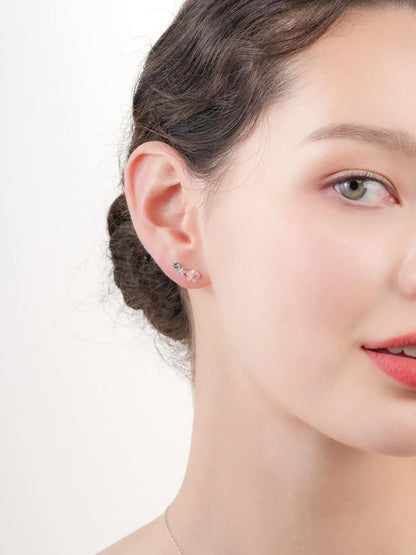 Pink Flower Climber Earrings – MOP & Aquamarine
