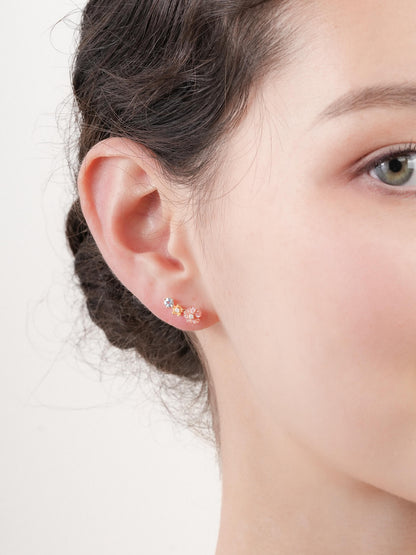 Pink Flower Climber Earrings Mother of Pearl Aquamarine 18K Gold (1) – Mondays Made Flower & Birthstone Jewelry Singapore
