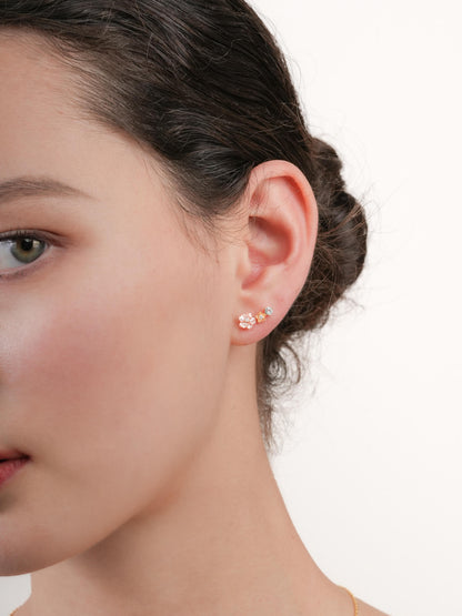 Pink Flower Climber Earrings Mother of Pearl Aquamarine 18K Gold (3) – Mondays Made Flower & Birthstone Jewelry Singapore