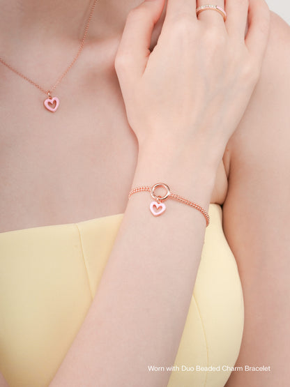 Pink Heart Charm Reversible Enamel Moissanite 18K Rose Gold Worn With – Mondays Made Flower & Birthstone Jewelry Singapore