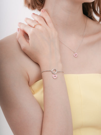 Pink Heart Charm Reversible Enamel Moissanite S925 Silver Rhodium (1) – Mondays Made Flower & Birthstone Jewelry Singapore