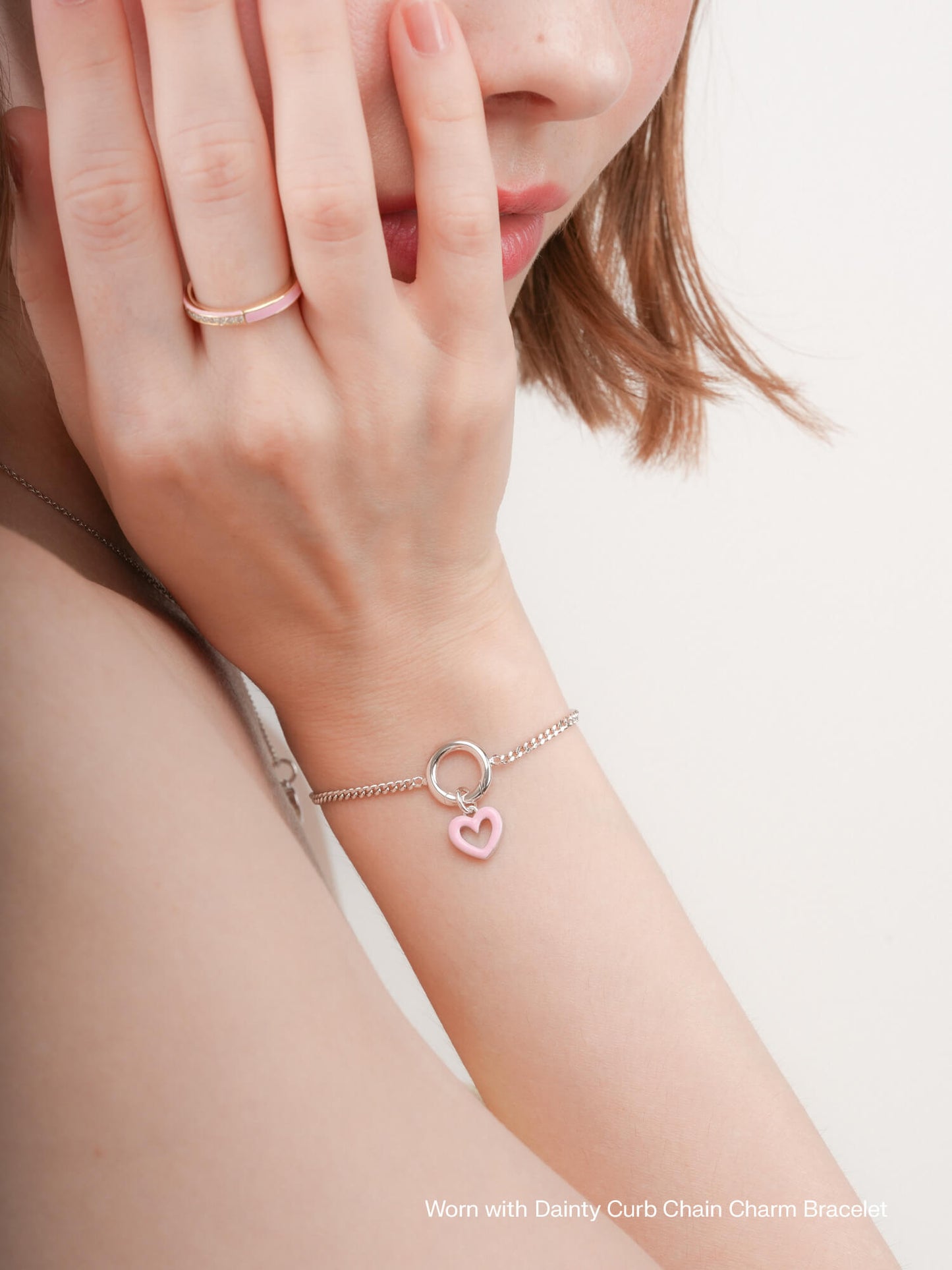 Pink Heart Charm - Reversible Enamel Moissanite