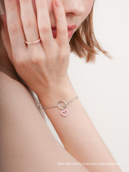 Pink Heart Charm Reversible Enamel Moissanite S925 Silver Rhodium Worn With – Mondays Made Flower & Birthstone Jewelry Singapore