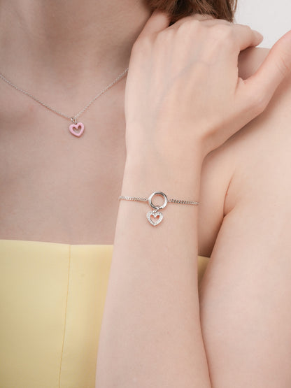 Pink Heart Charm Reversible Enamel Moissanite S925 Silver Rhodium (2) – Mondays Made Flower & Birthstone Jewelry Singapore