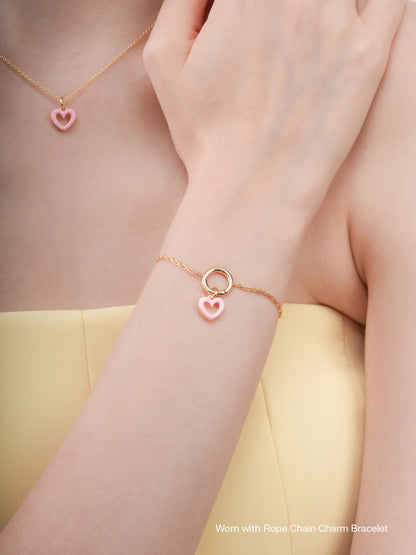 Pink Heart Charm Reversible Enamel Moissanite 18K Gold Worn With – Mondays Made Flower & Birthstone Jewelry Singapore