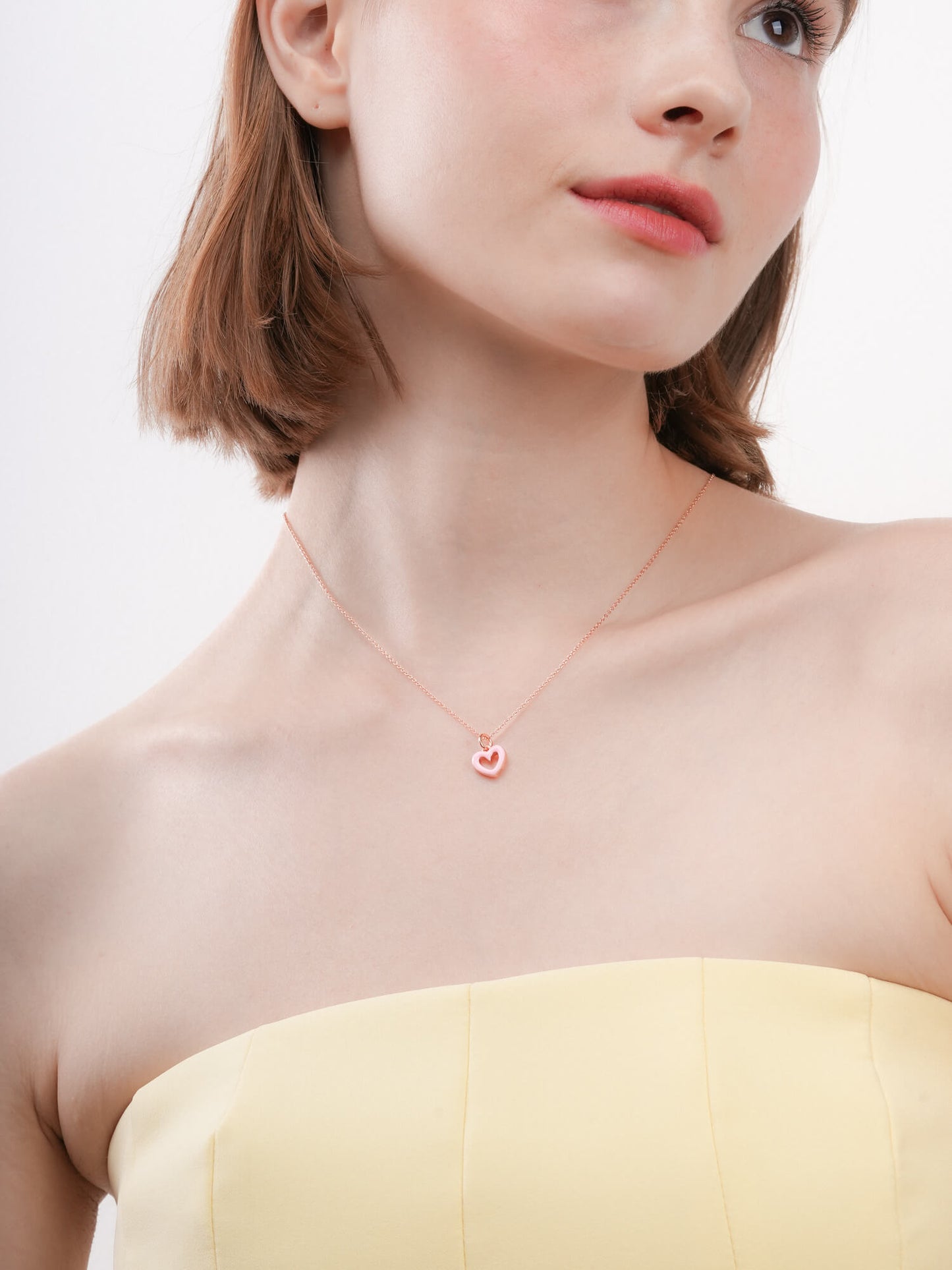 Pink Heart Necklace - Reversible Enamel Moissanite