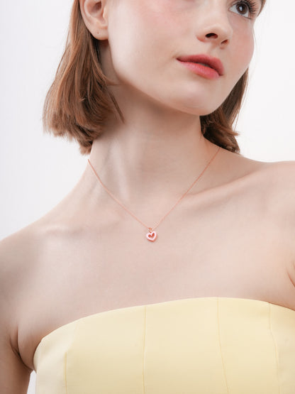 Pink Heart Necklace Reversible Enamel Moissanite 18K Rose Gold (1) – Mondays Made Flower & Birthstone Jewelry Singapore