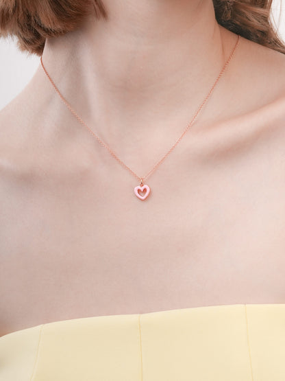 Pink Heart Necklace Reversible Enamel Moissanite 18K Rose Gold (2) – Mondays Made Flower & Birthstone Jewelry Singapore