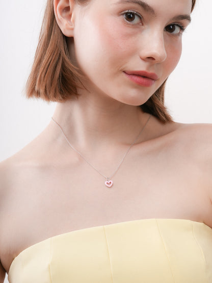 Pink Heart Necklace Reversible Enamel Moissanite S925 Silver Rhodium (1) – Mondays Made Flower & Birthstone Jewelry Singapore