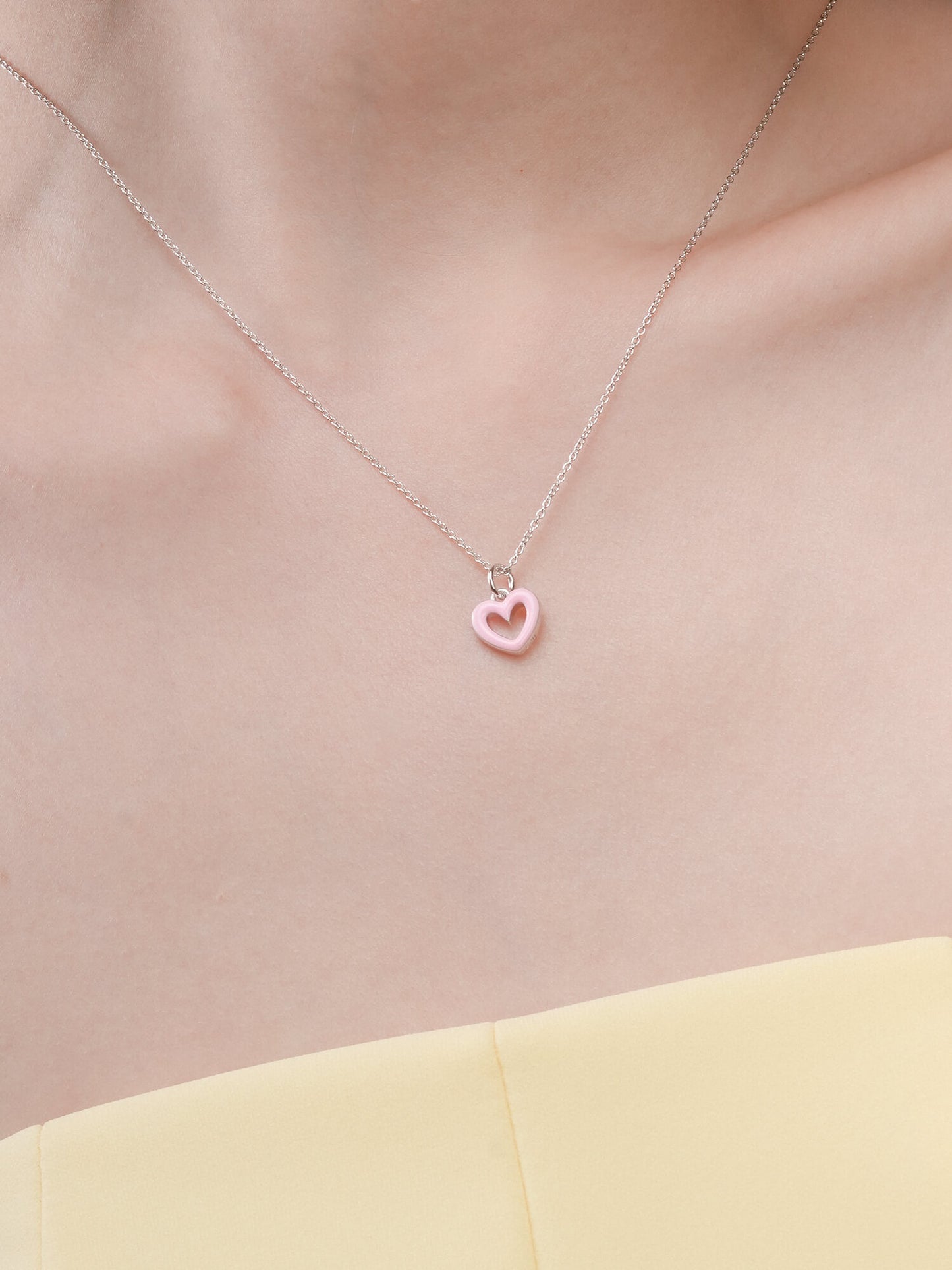Pink Heart Necklace - Reversible Enamel Moissanite