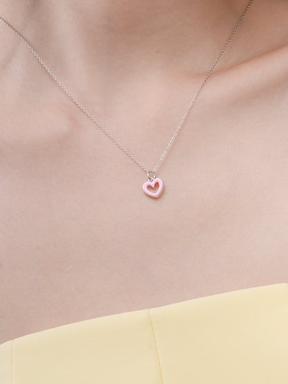 Pink Heart Necklace Reversible Enamel Moissanite S925 Silver Rhodium (2) – Mondays Made Flower & Birthstone Jewelry Singapore