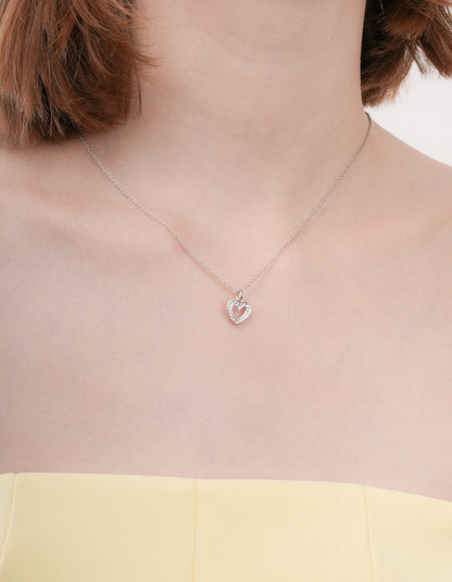 Pink Heart Necklace Reversible Enamel Moissanite S925 Silver Rhodium (3) – Mondays Made Flower & Birthstone Jewelry Singapore