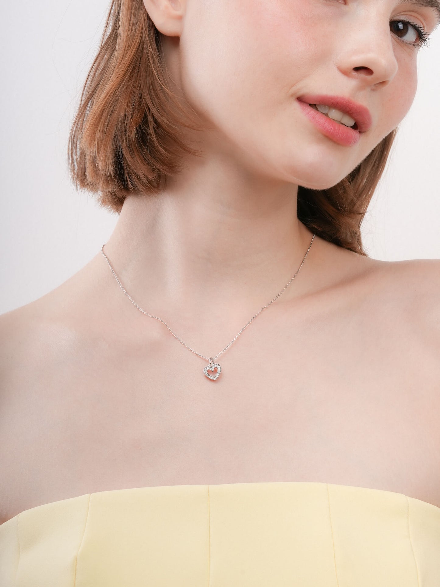 Pink Heart Necklace - Reversible Enamel Moissanite