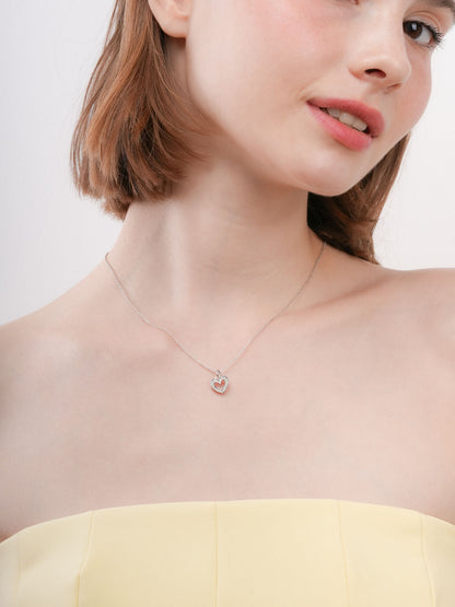 Pink Heart Necklace Reversible Enamel Moissanite S925 Silver Rhodium (4) – Mondays Made Flower & Birthstone Jewelry Singapore