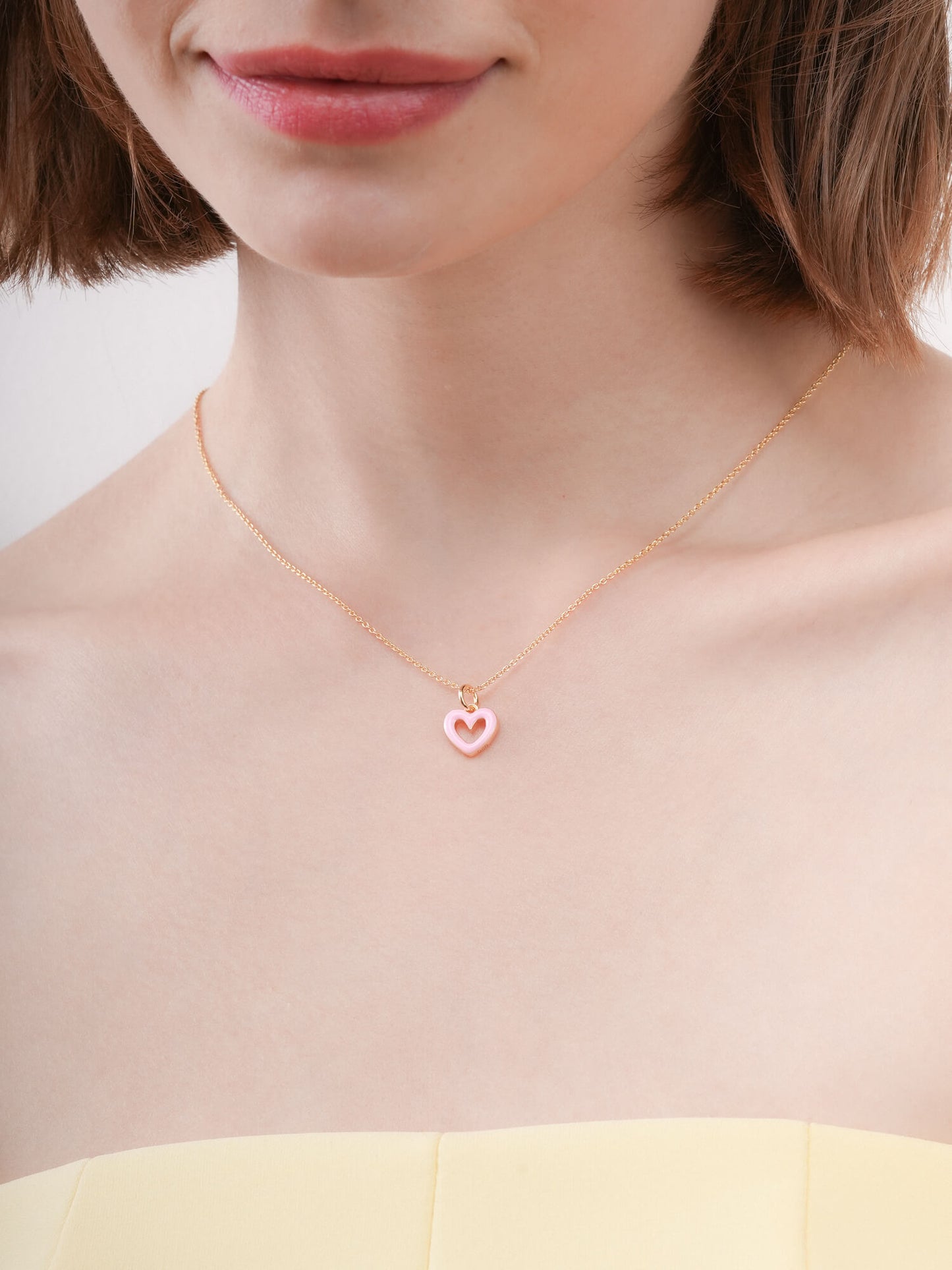 Pink Heart Necklace - Reversible Enamel Moissanite