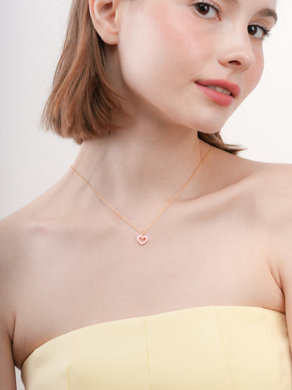 Pink Heart Necklace Reversible Enamel Moissanite 18K Gold (2) – Mondays Made Flower & Birthstone Jewelry Singapore