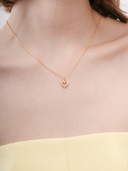 Pink Heart Necklace Reversible Enamel Moissanite 18K Gold (3) – Mondays Made Flower & Birthstone Jewelry Singapore