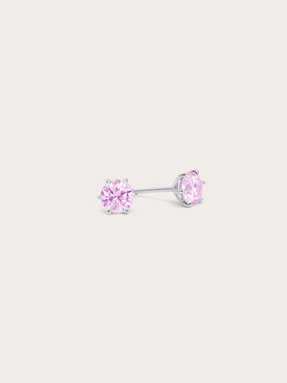 Pink Moissanite Stud Earring 0.5ct S925 Silver Rhodium (1) – Mondays Made Flower & Birthstone Jewelry Singapore
