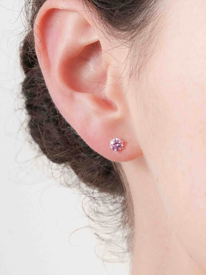 Pink Moissanite Stud Earrings 0.5ct S925 Silver Rhodium (1) – Mondays Made Flower & Birthstone Jewelry Singapore