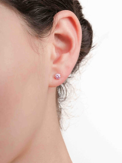 Pink Moissanite Stud Earrings 0.5ct S925 Silver Rhodium (3) – Mondays Made Flower & Birthstone Jewelry Singapore