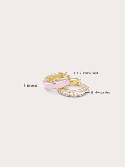 Pink Enamel Moissanite Huggie Earrings Reversible (6) – Mondays Made Flower & Birthstone Jewelry Singapore
