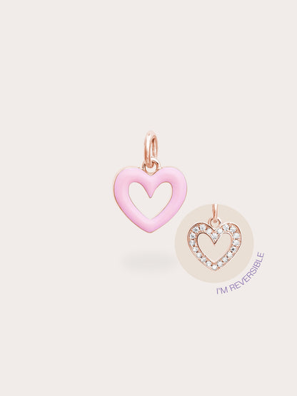 Pink Heart Charm Reversible Enamel Moissanite 18K Rose Gold (5) – Mondays Made Flower & Birthstone Jewelry Singapore