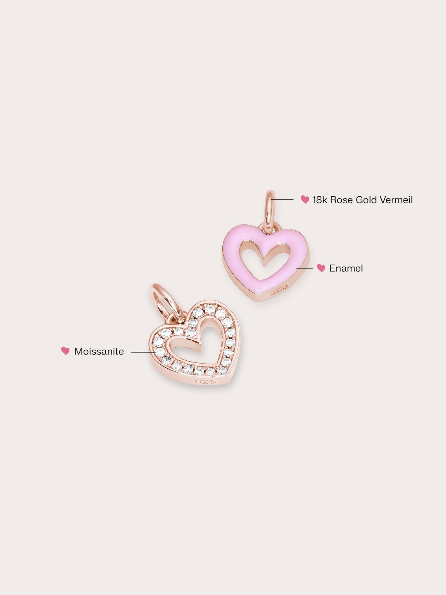 Pink Heart Charm - Reversible Enamel Moissanite