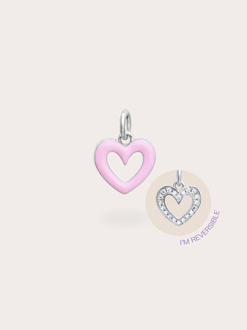 Pink Heart Charm Reversible Enamel Moissanite S925 Silver Rhodium (4) – Mondays Made Flower & Birthstone Jewelry Singapore