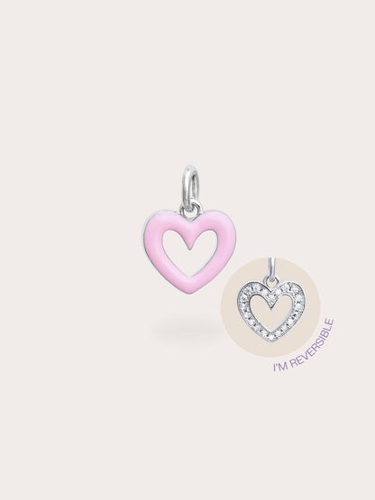Pink Heart Charm Reversible Enamel Moissanite S925 Silver Rhodium (4) – Mondays Made Flower & Birthstone Jewelry Singapore