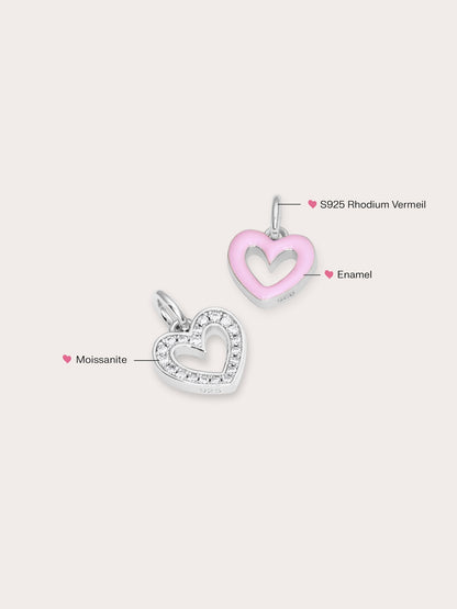Pink Heart Charm Reversible Enamel Moissanite S925 Silver Rhodium (5) – Mondays Made Flower & Birthstone Jewelry Singapore