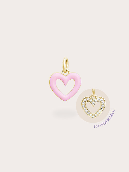 Pink Heart Charm - Reversible Enamel Moissanite