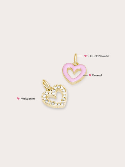 Pink Heart Charm Reversible Enamel Moissanite 18K Gold (5) – Mondays Made Flower & Birthstone Jewelry Singapore