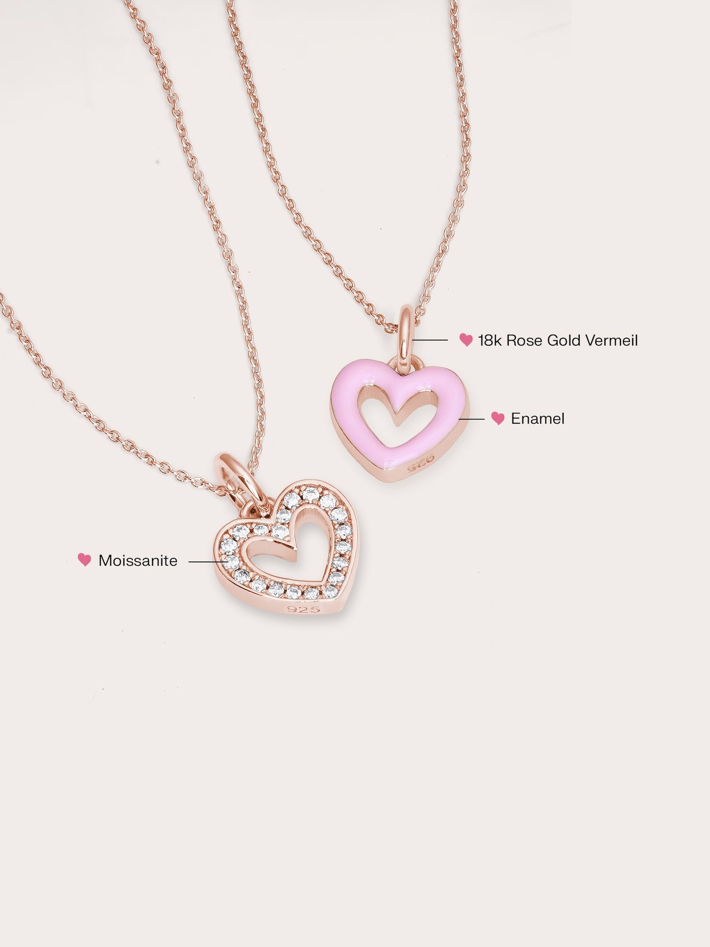 Pink Heart Necklace - Reversible Enamel Moissanite