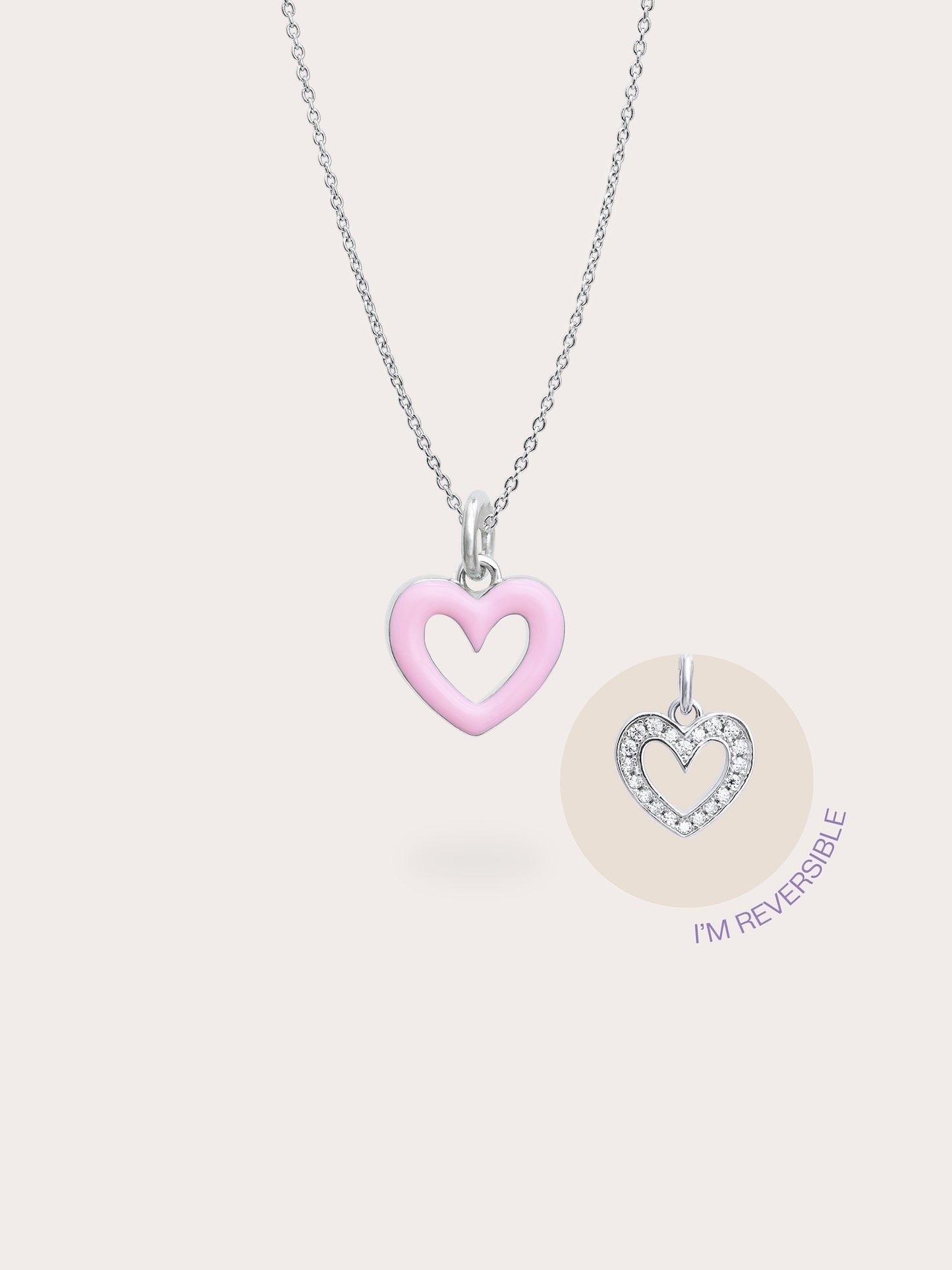 Pink Heart Necklace - Reversible Enamel Moissanite