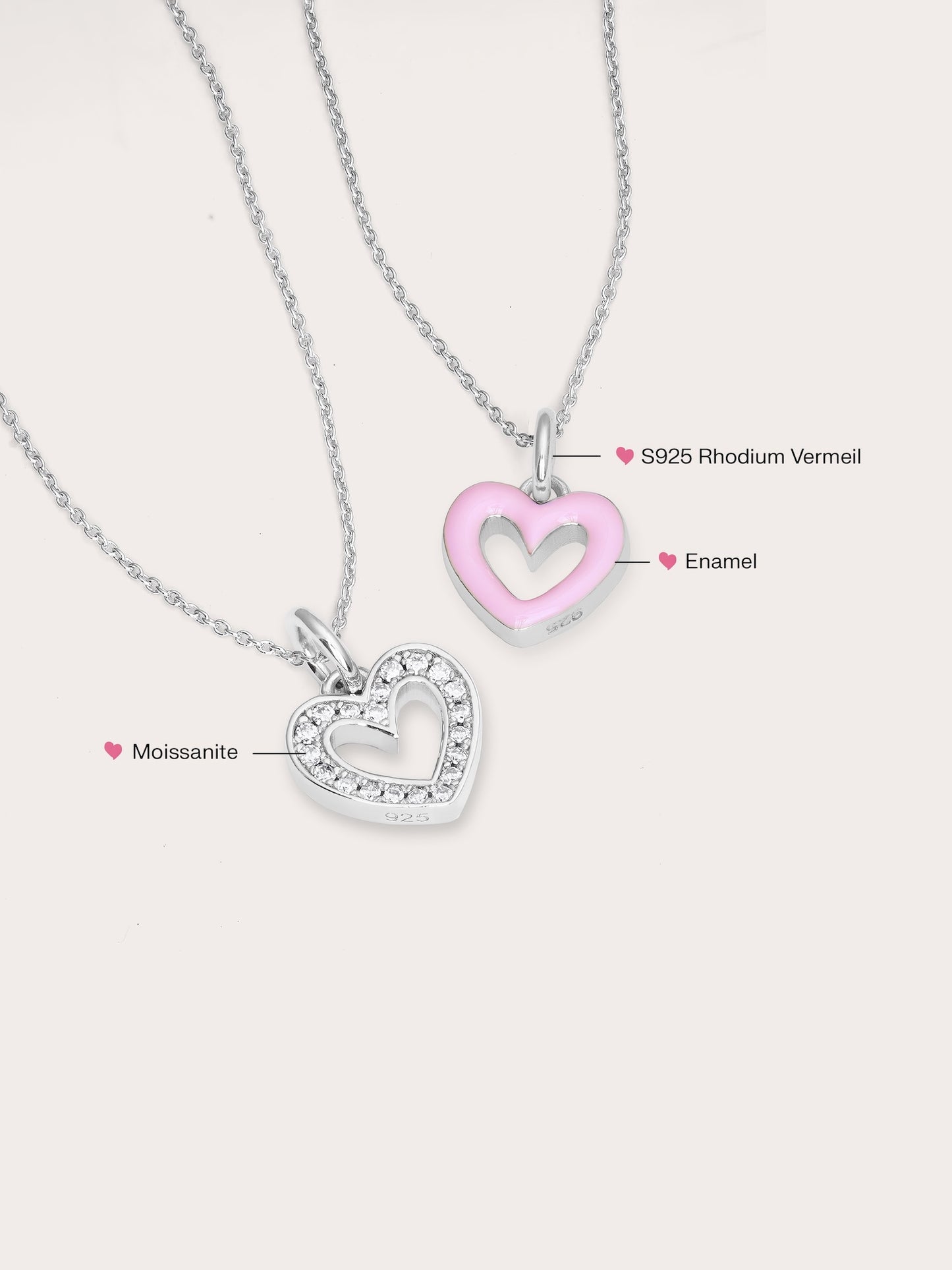 Pink Heart Necklace - Reversible Enamel Moissanite