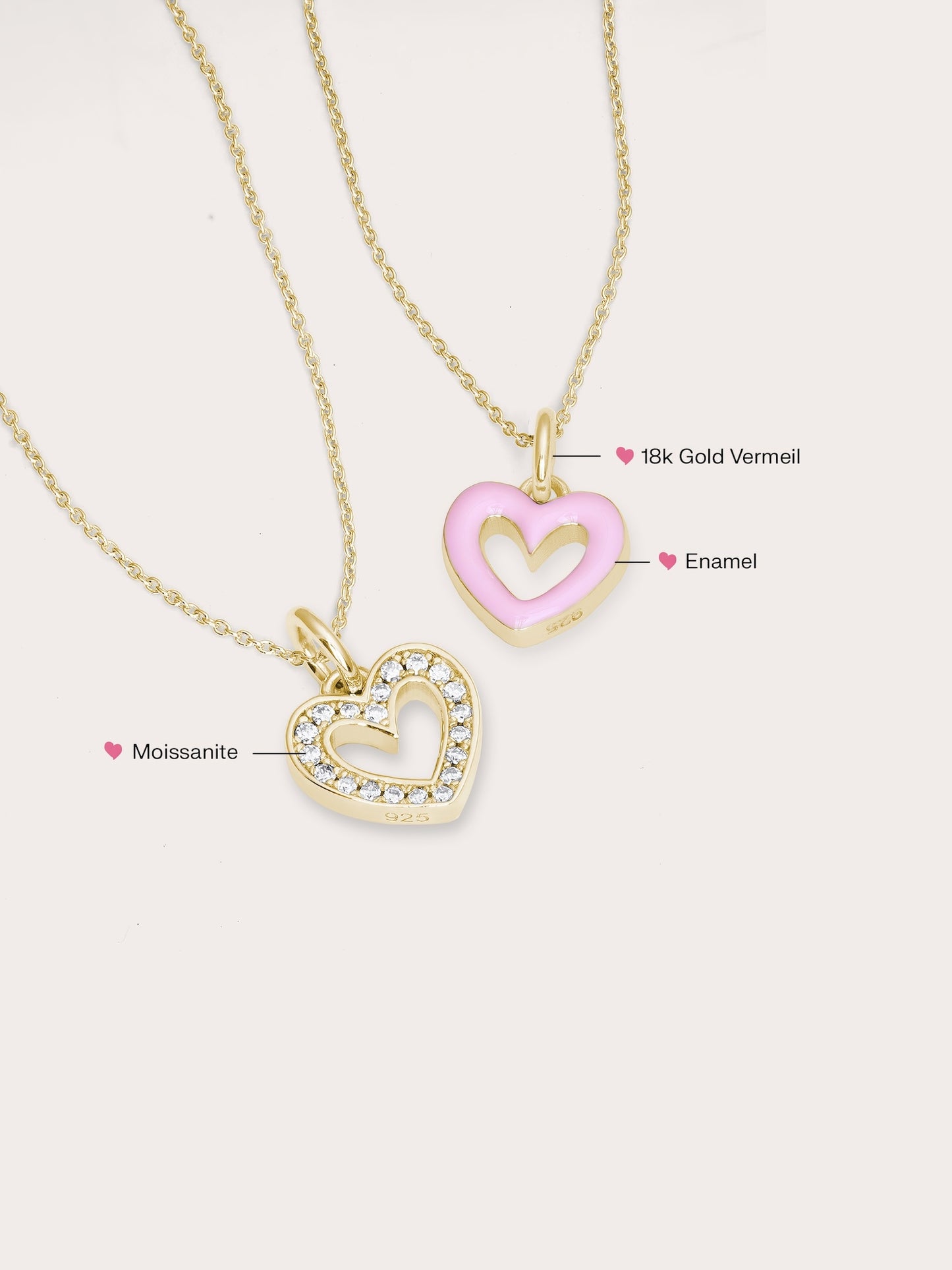 Pink Heart Necklace - Reversible Enamel Moissanite