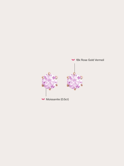 Pink Moissanite Stud Earring 0.5ct 18K Rose Gold (6) – Mondays Made Flower & Birthstone Jewelry Singapore