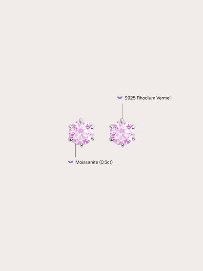 Pink Moissanite Stud Earring 0.5ct S925 Silver Rhodium (5) – Mondays Made Flower & Birthstone Jewelry Singapore