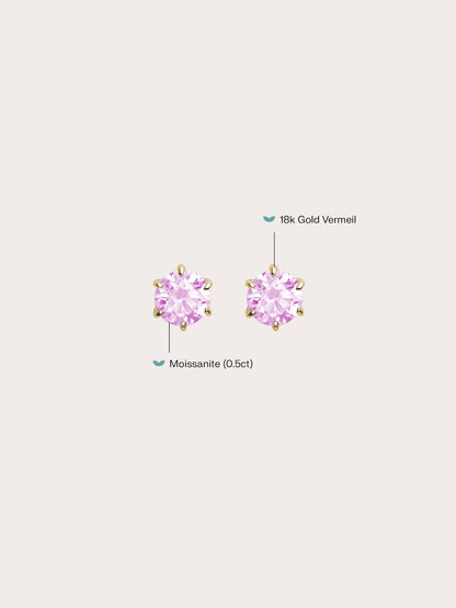 Pink Moissanite Stud Earring 0.5ct 18K Gold (6) – Mondays Made Flower & Birthstone Jewelry Singapore