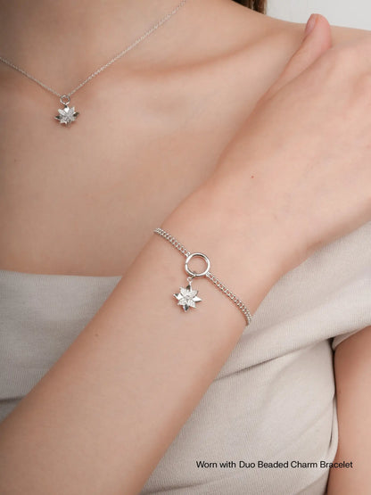 Poinsettia Charm Worn With S925 Silver Rhodium – Mondays Made Flower & Birthstone Jewelry Singapore