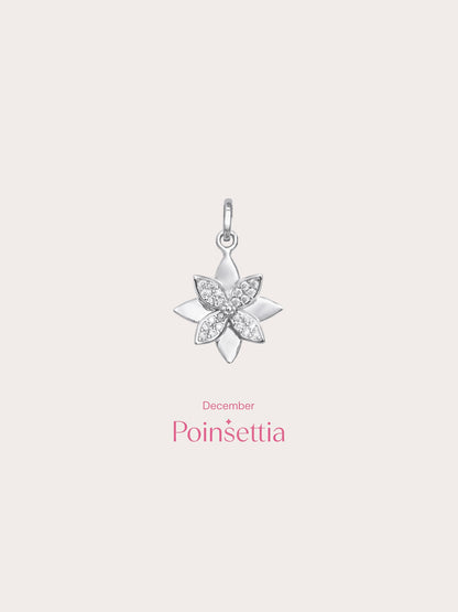 Poinsettia Charm S925 Silver Rhodium (3) – Mondays Made Flower & Birthstone Jewelry Singapore
