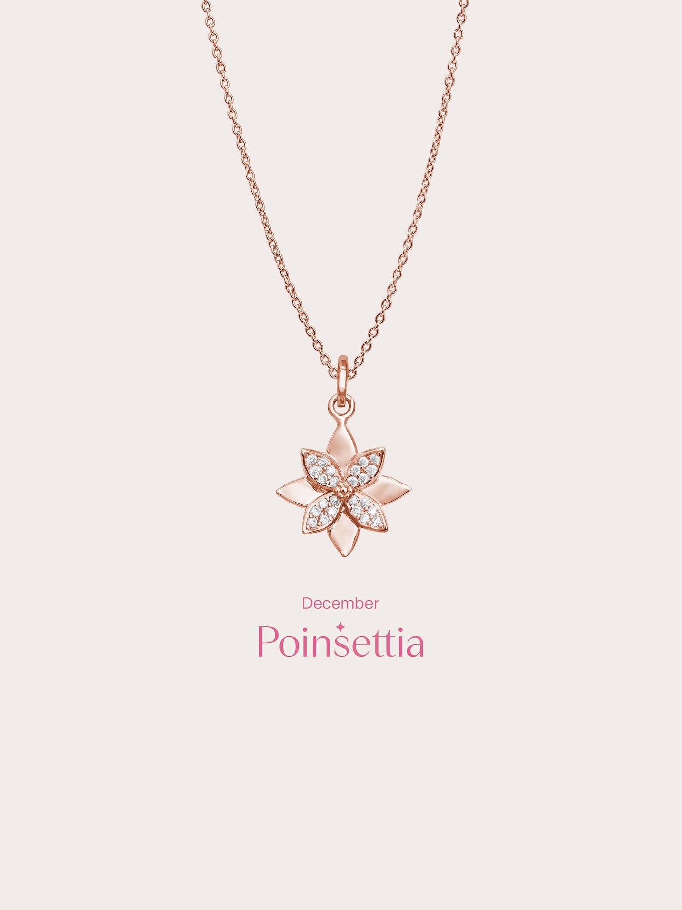 Poinsettia Necklace 18K Rose Gold (5) – Mondays Made Flower & Birthstone Jewelry Singapore