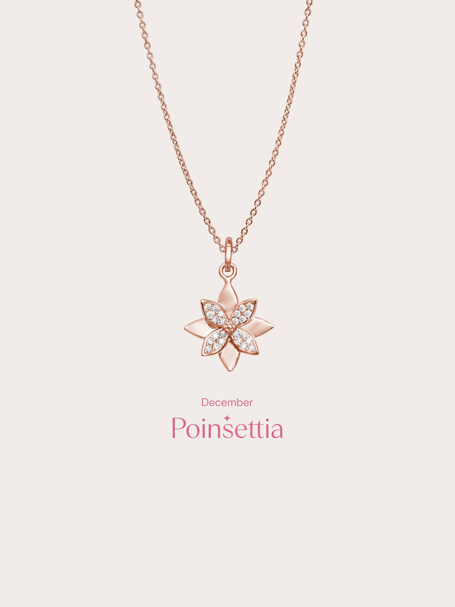 Poinsettia Necklace 18K Rose Gold (5) – Mondays Made Flower & Birthstone Jewelry Singapore