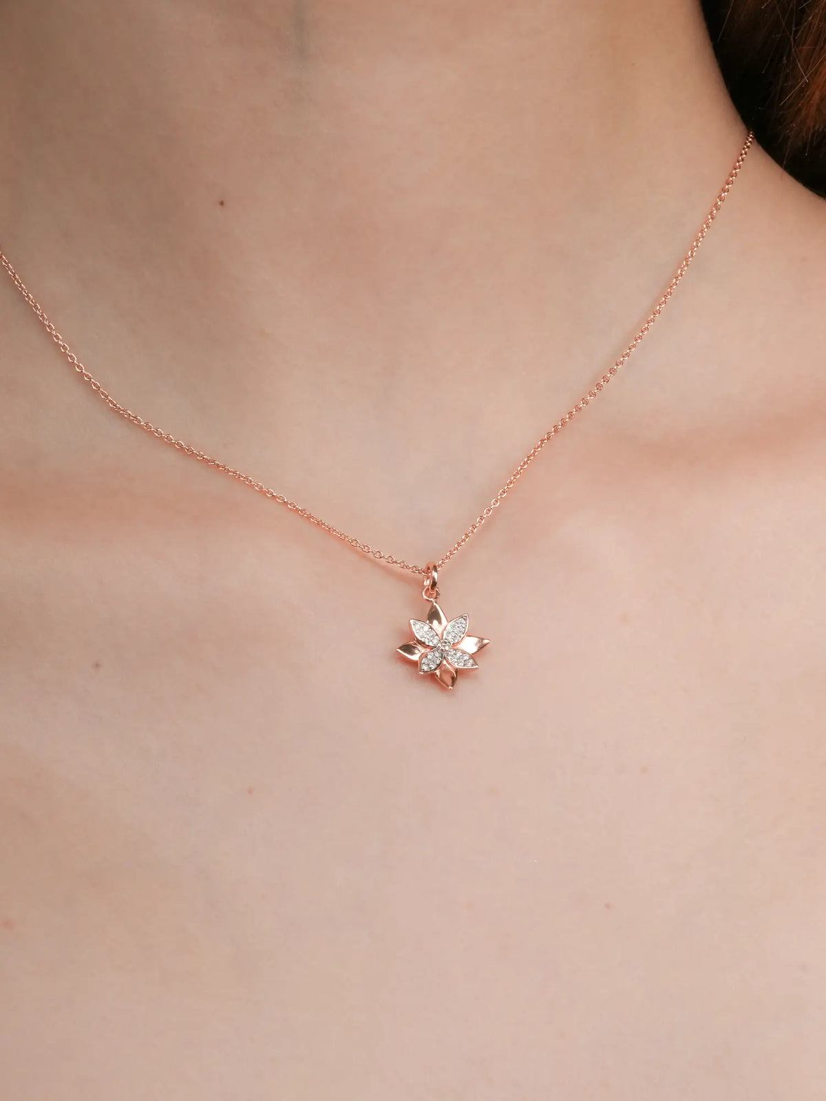 Poinsettia Necklace 18K Rose Gold (3) – Mondays Made Flower & Birthstone Jewelry Singapore