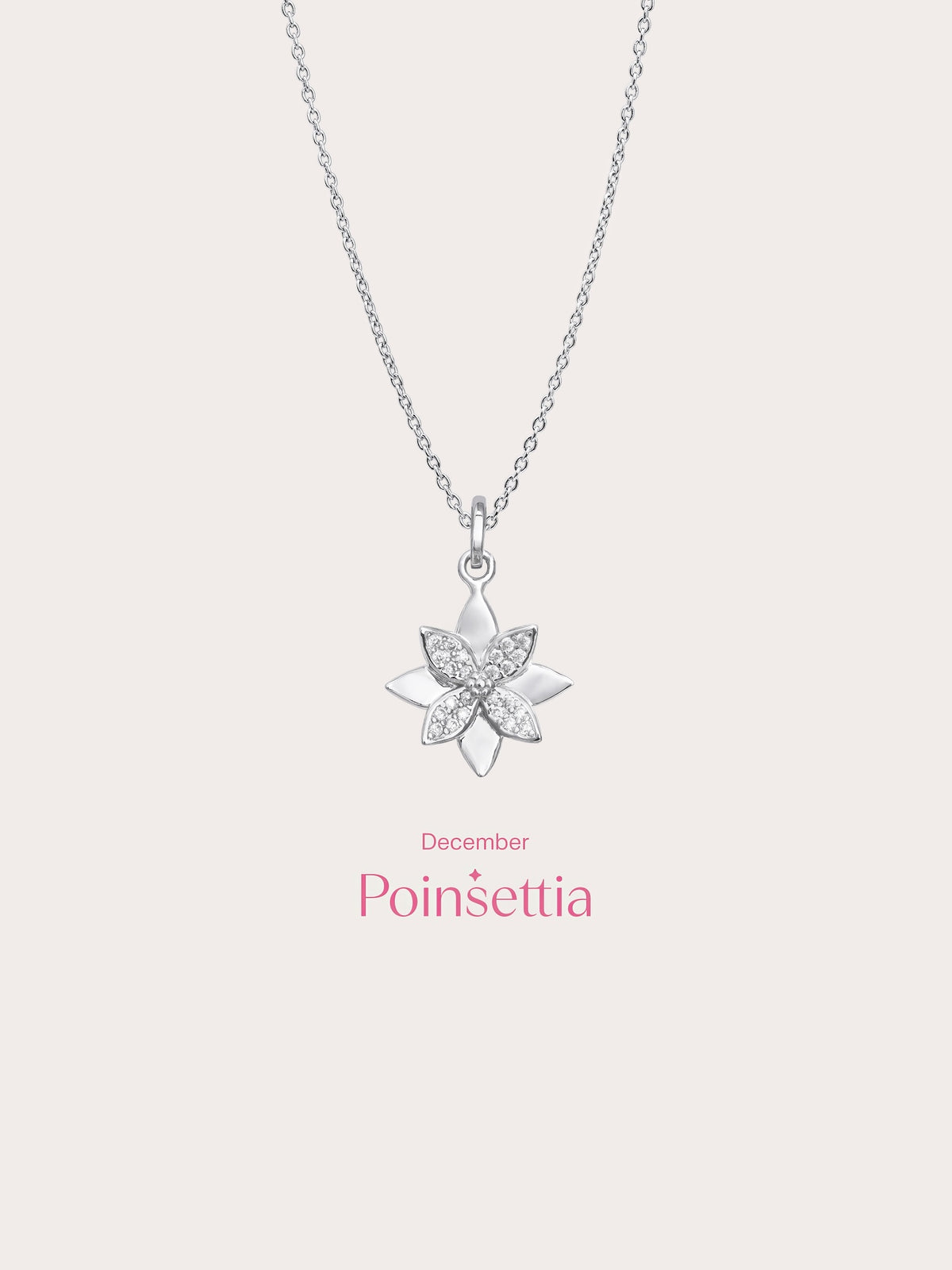 Poinsettia Necklace S925 Silver Rhodium (5) – Mondays Made Flower & Birthstone Jewelry Singapore