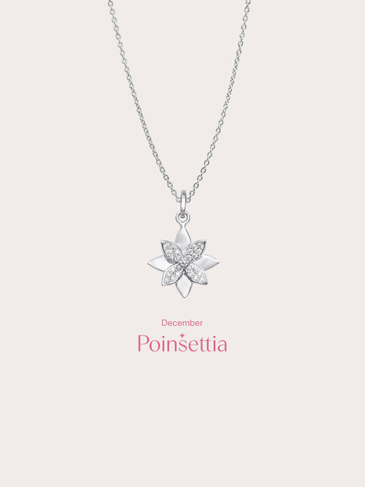 Poinsettia Necklace S925 Silver Rhodium (5) – Mondays Made Flower & Birthstone Jewelry Singapore
