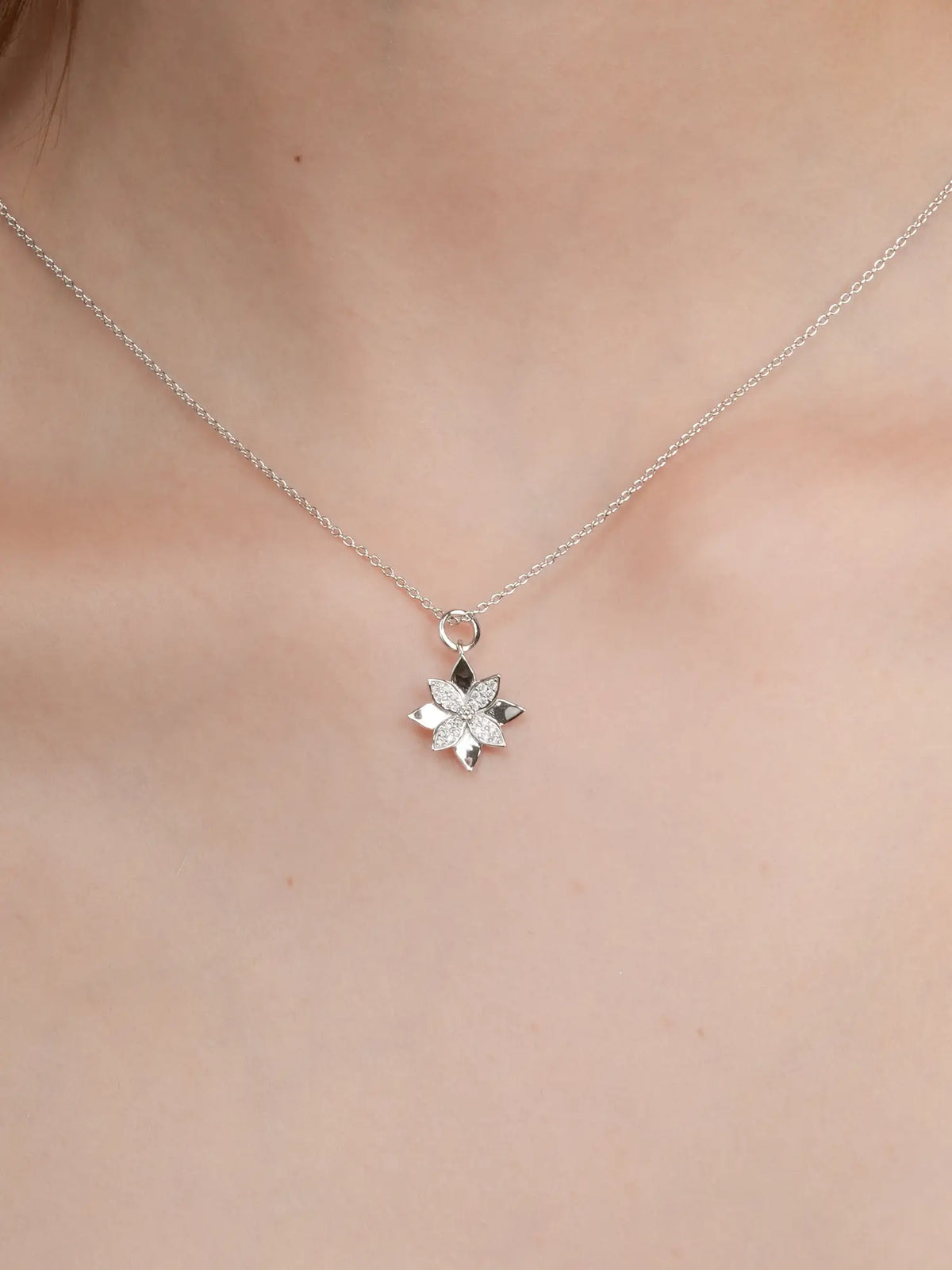 Poinsettia Necklace S925 Silver Rhodium (3) – Mondays Made Flower & Birthstone Jewelry Singapore