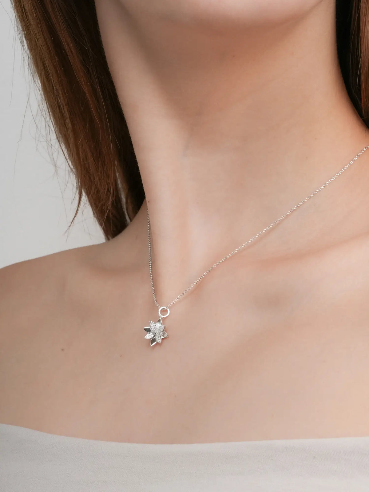 Poinsettia Necklace S925 Silver Rhodium (2) – Mondays Made Flower & Birthstone Jewelry Singapore