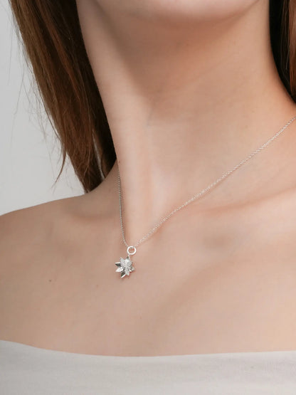 Poinsettia Necklace S925 Silver Rhodium (2) – Mondays Made Flower & Birthstone Jewelry Singapore